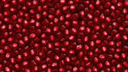 Realistic red fruit seeds shaped like pomegranate pieces, representing the Jewish New Year tradition. Emphasizing a vitamin-packed, nutritious diet with tropical artistic elements.