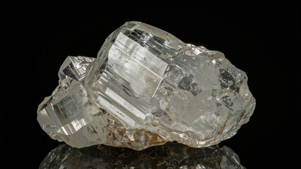 A radiant, see-through calcite mineral specimen photographed with backlighting on a black backdrop, ideal for stone catalogs and natural history exhibits.