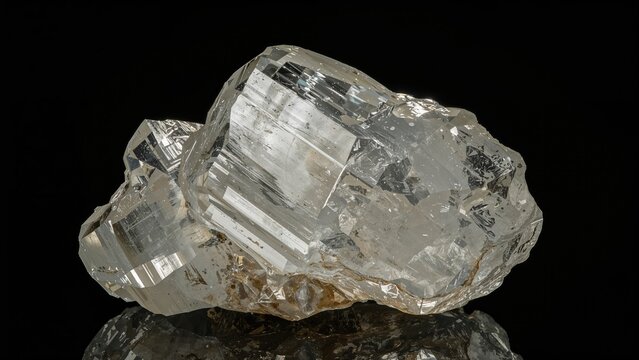A radiant, see-through calcite mineral specimen photographed with backlighting on a black backdrop, ideal for stone catalogs and natural history exhibits.