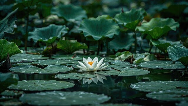 Blossom of a water plant in a pond