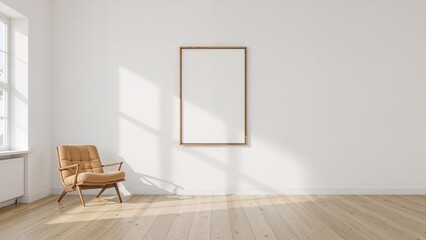 Mockup of poster frames displayed in a modern Scandinavian-inspired living space, rendered photo