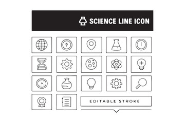 Collection of 50 minimalist science themed line icons