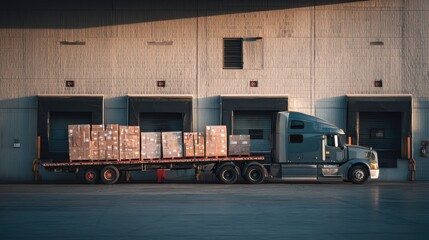 Truck Loading Boxes at Warehouse Dock During Golden Hour
