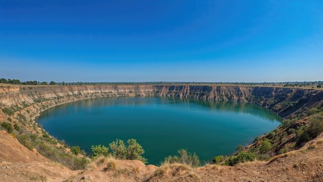 Complete view of the crater rim at a famous geo-heritage lake site in a central Indian district