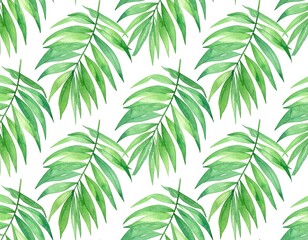 Obraz premium Watercolor tropical green palm leaves pattern on white background for summer theme