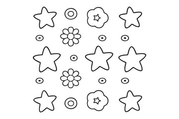 Whimsical black and white illustration with colorful accents