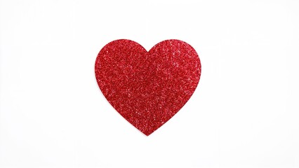 Isolated red heart glitter decals on a bright white background, viewed from the top. Elegant Valentine's decoration.