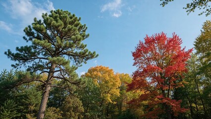 Naklejka premium A scene with maple and Korean pine trees