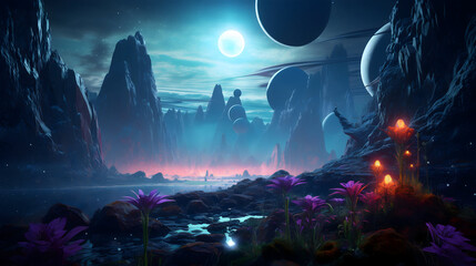 Obraz premium night scene with stars and clouds