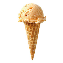 Caramel-colored ice cream scoop in a waffle cone