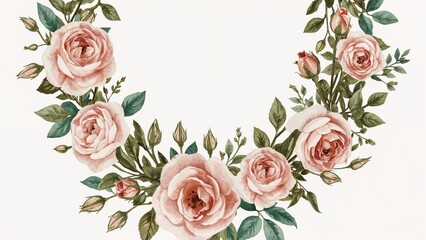 Hand-drawn floral garland featuring roses