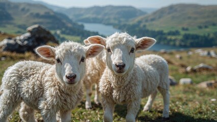 Obraz premium Herdwick Sheep Youngsters in a Tranquil Countryside