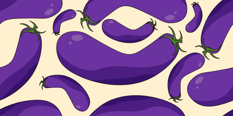 Eggplant Seamless Pattern. Vector illustration of autumn vegetable background. Perfect food wrapping paper wallpaper wall print design. EPS 10