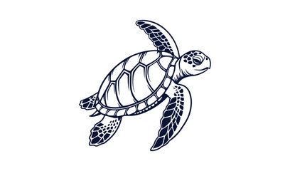Detailed line drawing of a sea turtle swimming gracefully underwater