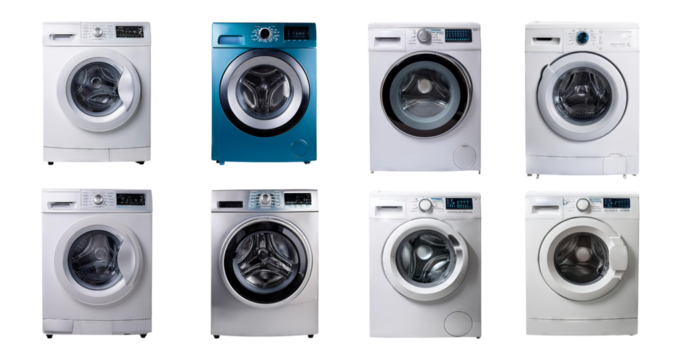Selection of Modern Washers in Various Designs and Colors, isolated on transparent background