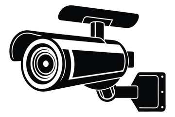 Black Security Camera Illustration, CCTV Surveillance System Monitoring with Mounting Bracket