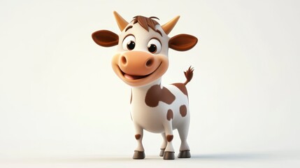 Fototapeta premium Adorable cartoon calf, 3D render, white background.
