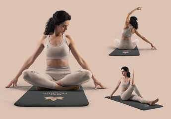 3 Mockups of Yoga and Fitness Clothing and Yoga Mat