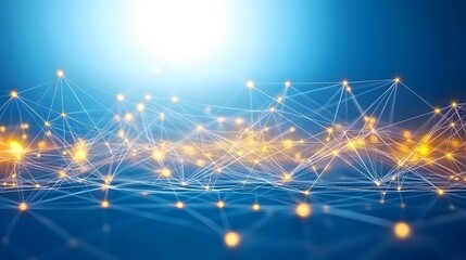 Fototapeta premium Abstract Network Connection Golden Nodes Blue Background Digital Technology