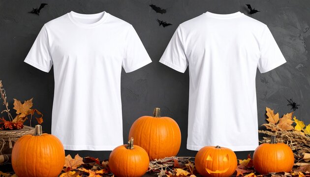 Black and white color t shirt mockup on Halloween studio preset
