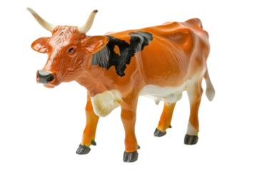 Realistic toy cow standing on a clean surface showcasing detailed features and bright colors perfect for educational playtime