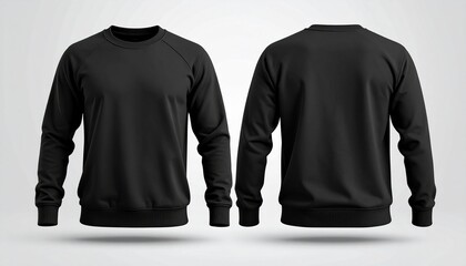 Blank hoodie mockup .Blank sweatshirt black color preview template front and back view on white and neon background. crew neck mock up isolated on white marble background. Cloth collection.	
