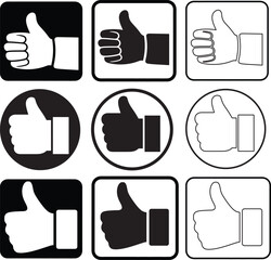 Set of social media like and thumbs up icons in a clean silhouette style