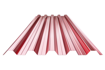 Metal roofing sheets in red color ready for construction project in sunny weather