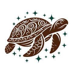 Marine animal vector featuring a detailed sea turtle silhouette clipart. Clean and simple design suitable for various creative uses.