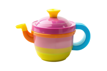 Colorful toy teapot for children designed for imaginative play and creativity in indoor or outdoor settings