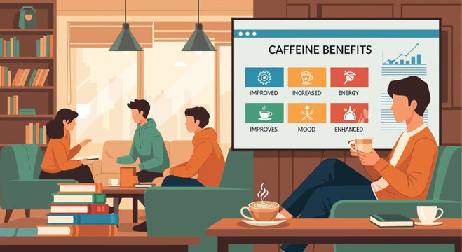 Caffeine Benefits Presentation In Modern Co Working Space Break Time