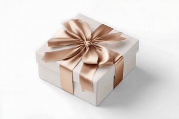 Obraz premium Elegantly wrapped gift box with satin bow on a clean background for celebration