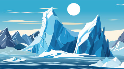 Majestic Arctic Icebergs Under the Sun | Frozen Polar Landscape Illustration. 