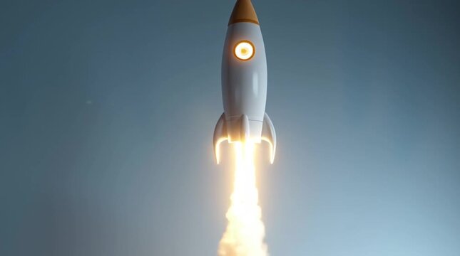 Laptop displays rocket launch animation