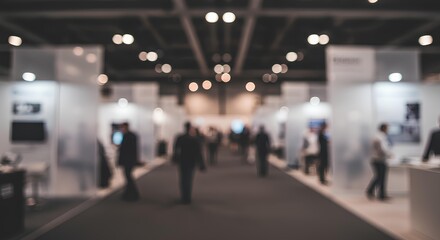 Blurred Motion Of Attendees At A Modern Trade Show, Blurred Background