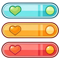 Obraz premium Hearts and Circle Buttons: A collection of colorful digital assets featuring buttons in vibrant shades, each adorned with a heart symbol and a circular orb.