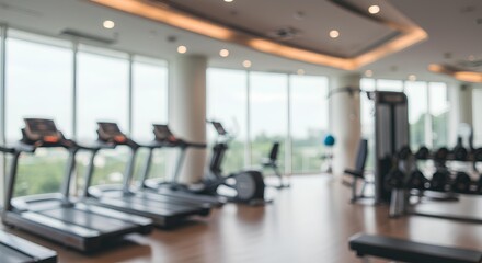 Fototapeta premium Blurred View Of Modern Exercise Facility Interior, Blurred Background