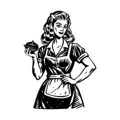 A vintage style illustration showing waitress