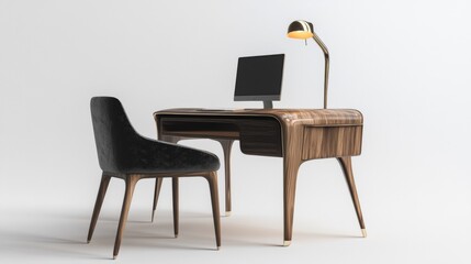 Fototapeta premium Modern office desk with chairs and white background for workspace or business branding visuals
