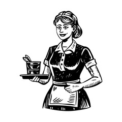 A glyph style illustration depicting barmaid