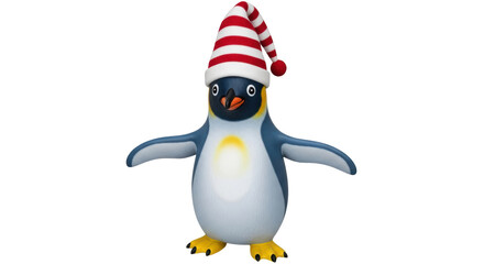 Isolated Cartoon Penguin with Santa Hat
