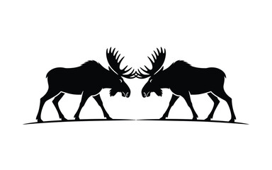 Two silhouette moose facing each other with antlers