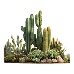 Vibrant desert cacti garden flourishing with diverse species, perfect for design projects