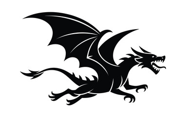 Black silhouette of a fierce dragon in flight