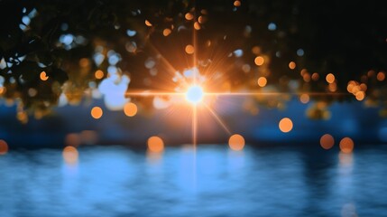 Serene Sunset Over a Calm Lake with Vibrant Colors and Soft Reflections on the Water Surface