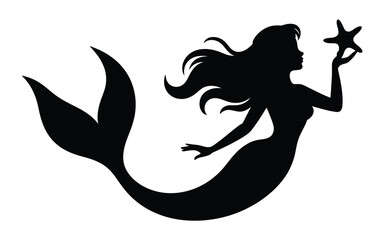 Silhouette of a mermaid holding a starfish