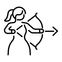 An outline style icon depicting sagittarius woman