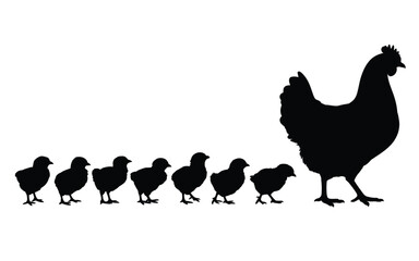 Silhouette of a mother hen and her chicks walking in a line © MDANTOR