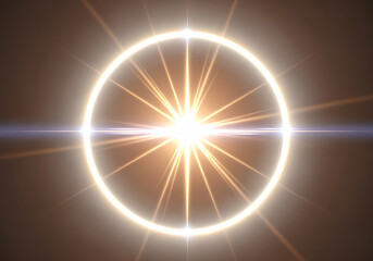 Obraz premium Radiant solar eclipse with a luminous ring of fire and a bright central starburst, concept of cosmic energy.