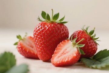 fresh strawberries on a wooden table